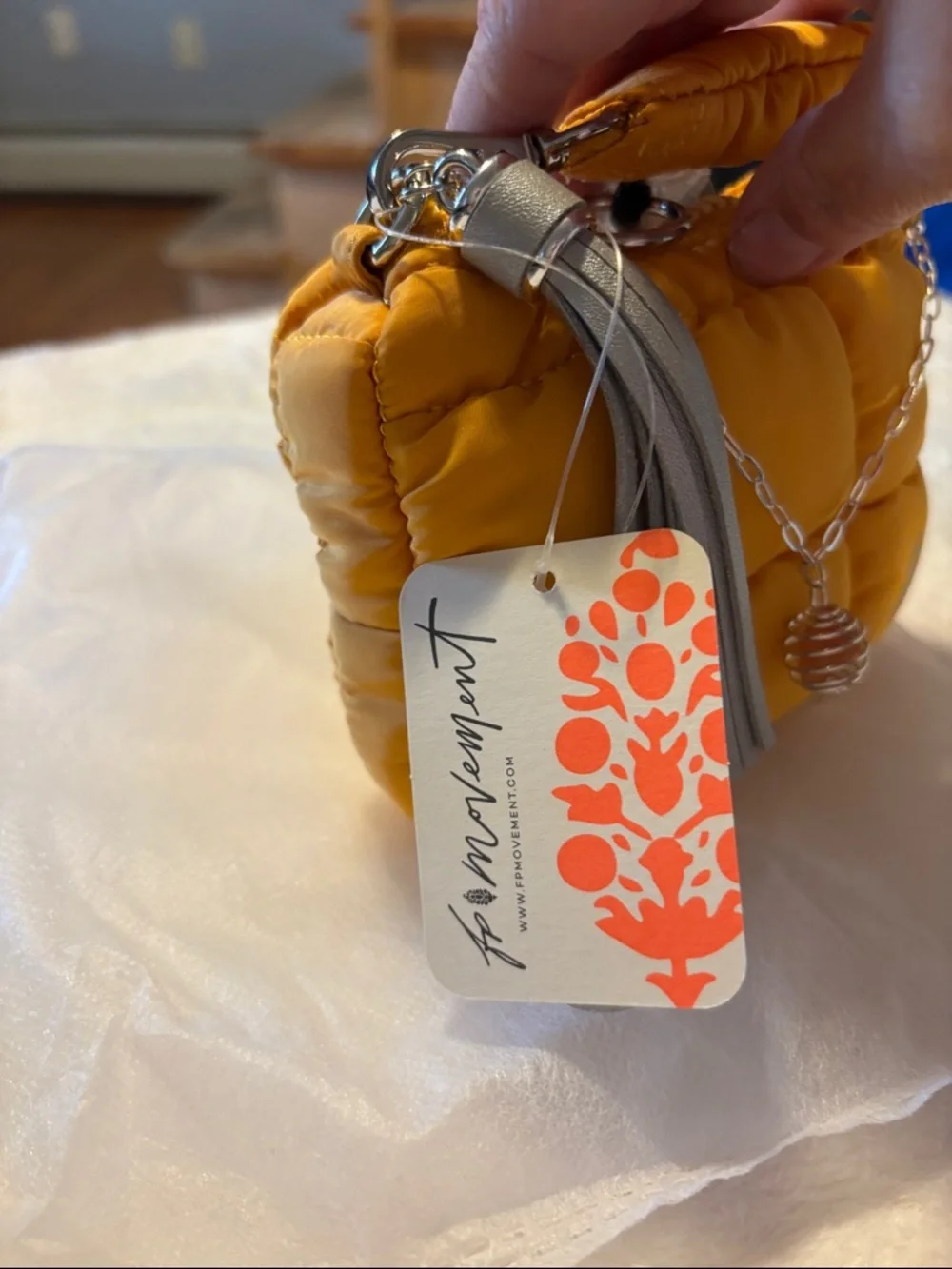 Free People Mini Puffer Bag in Mustard Yellow - Picture 6 of 6